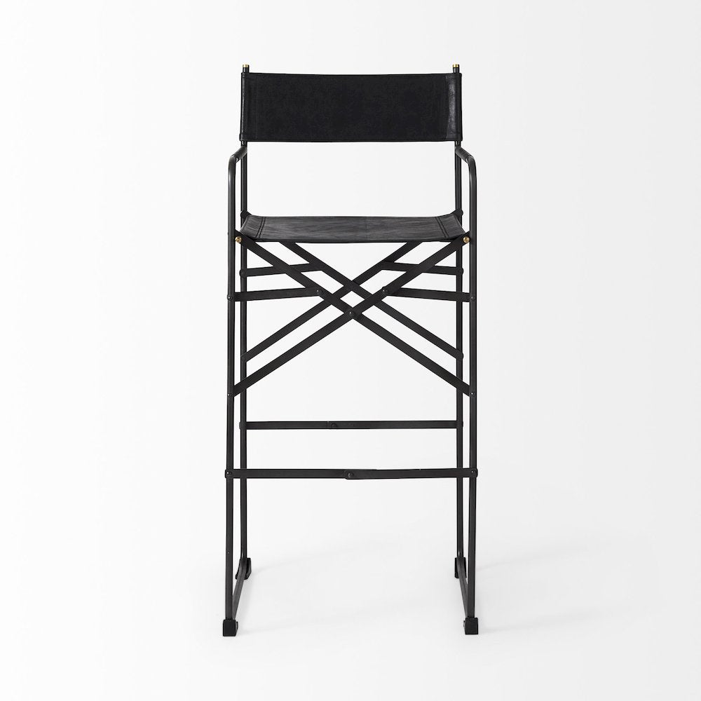 19.3L X 19.3W X 44.1H Black Leather Seatblack Iron Frame Bar Stool