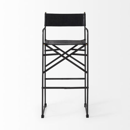 19.3L X 19.3W X 44.1H Black Leather Seatblack Iron Frame Bar Stool