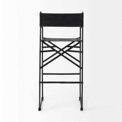 19.3L X 19.3W X 44.1H Black Leather Seatblack Iron Frame Bar Stool