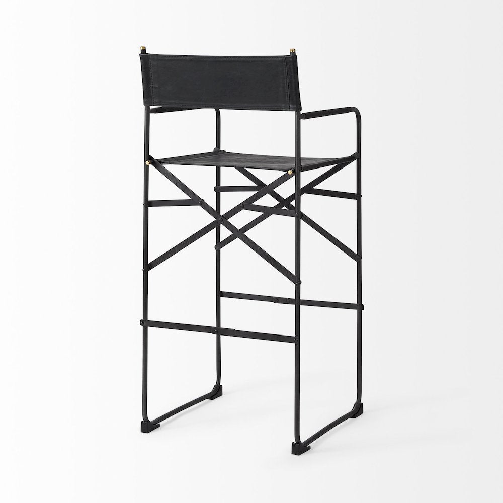 19.3L X 19.3W X 44.1H Black Leather Seatblack Iron Frame Bar Stool