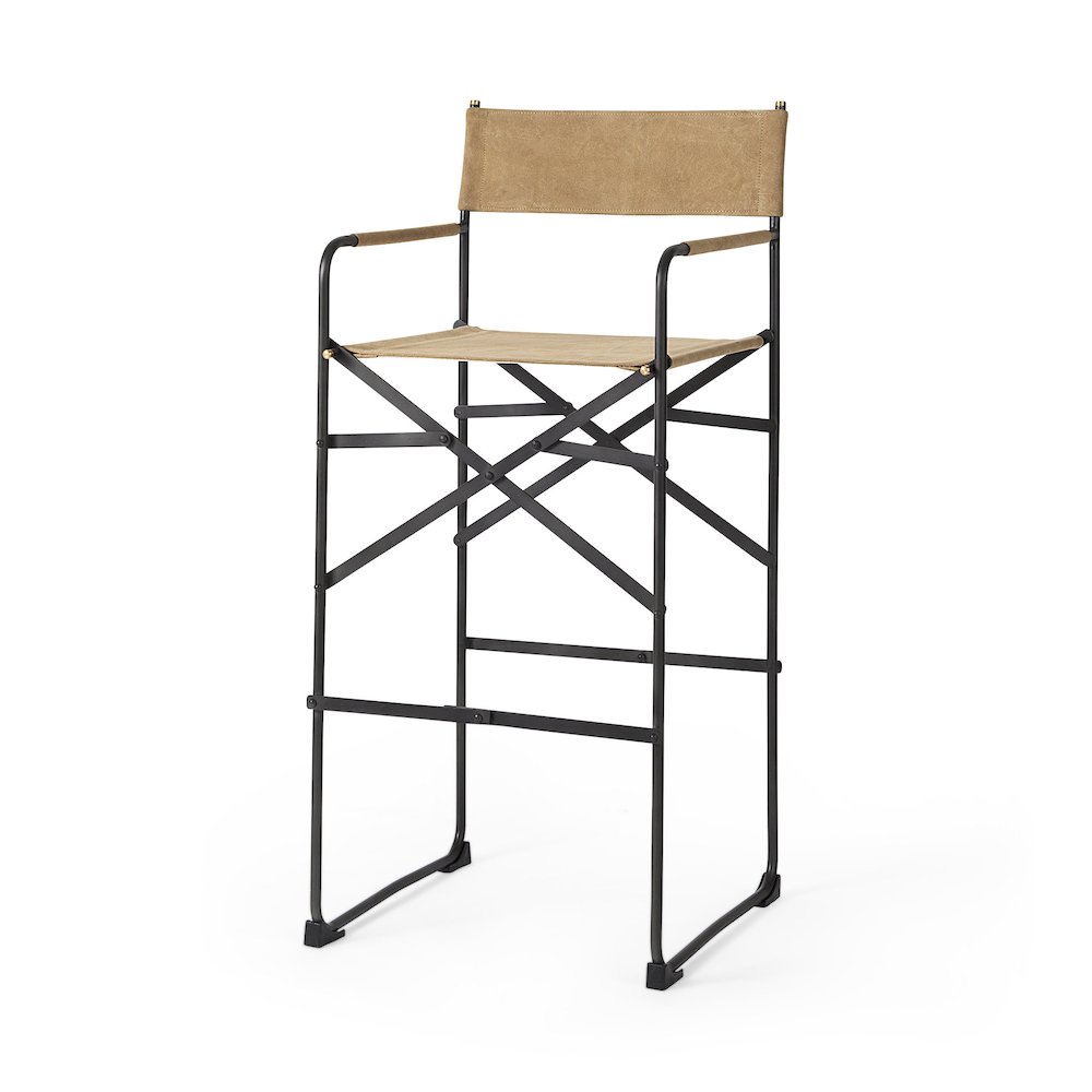 19.3L X 19.3W X 44.1H Brown Leather Seatblack Iron Frame Bar Stool
