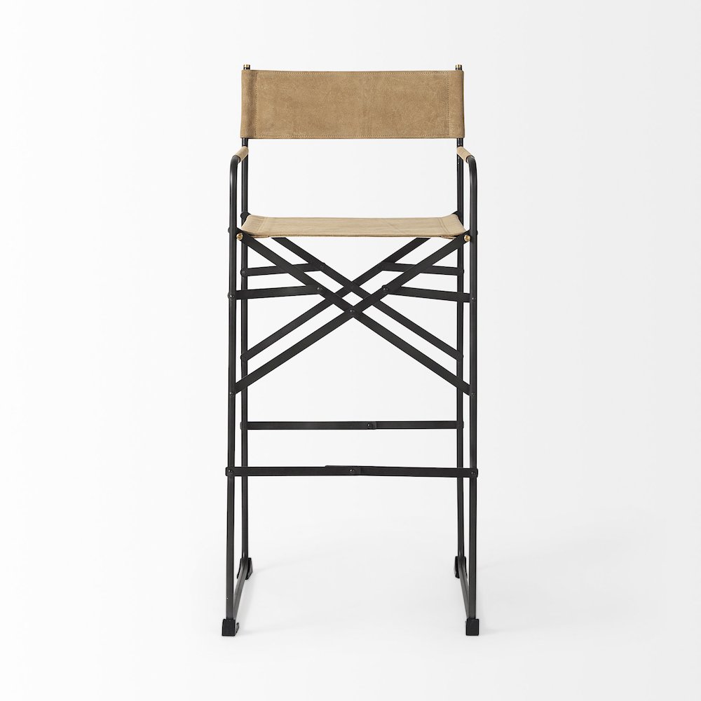 19.3L X 19.3W X 44.1H Brown Leather Seatblack Iron Frame Bar Stool