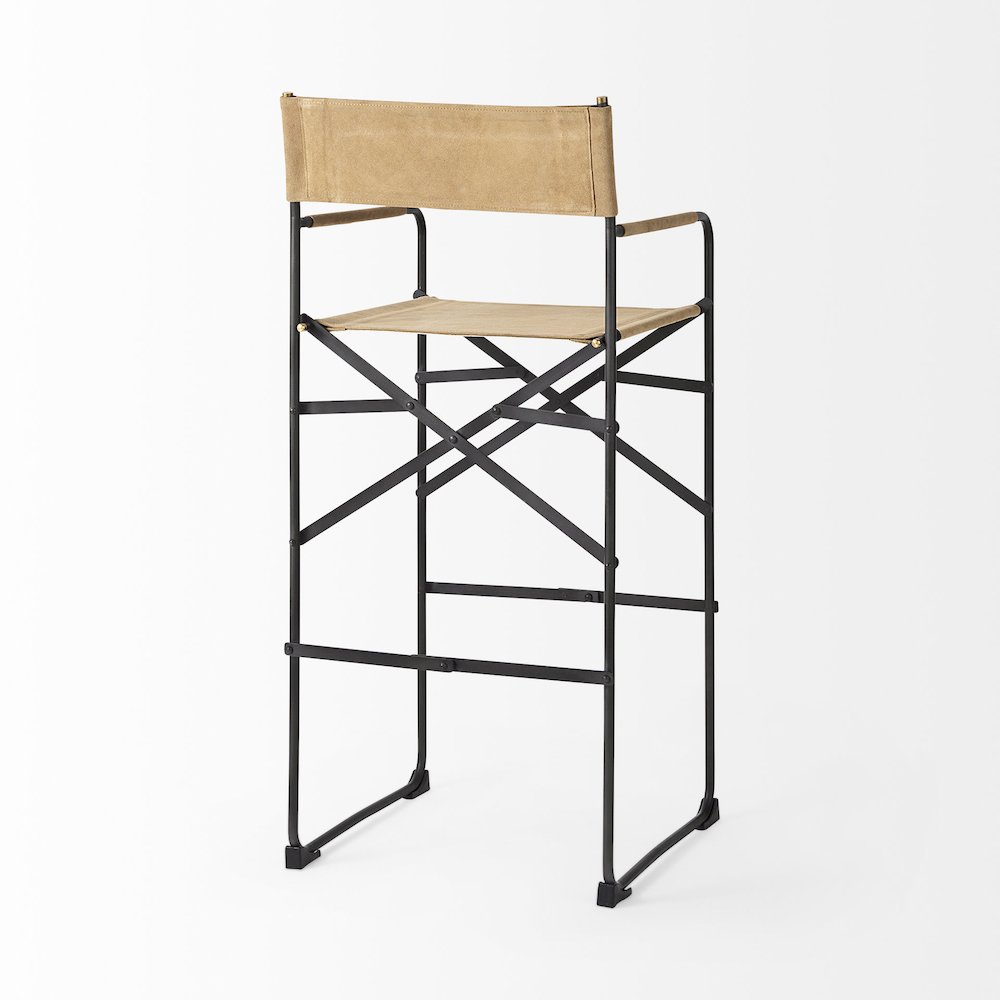 19.3L X 19.3W X 44.1H Brown Leather Seatblack Iron Frame Bar Stool