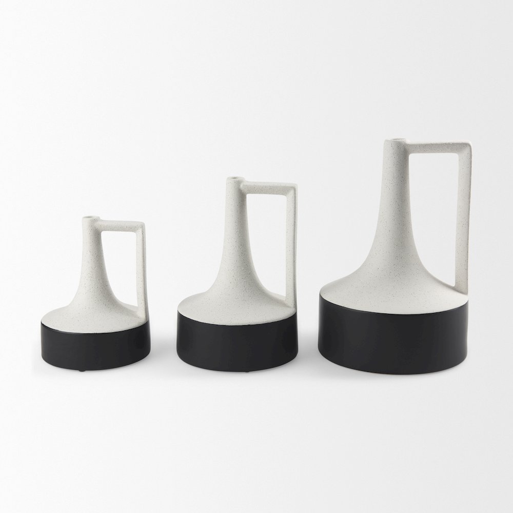 Burton 8.3H Small White and Black Ceramic Jug Vase