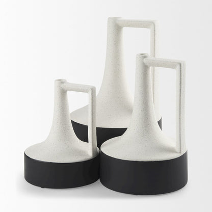 Burton 8.3H Small White and Black Ceramic Jug Vase