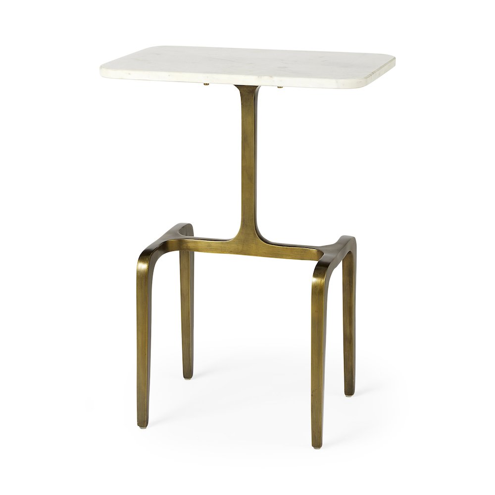 White Marble Topgold Metal Accent Table