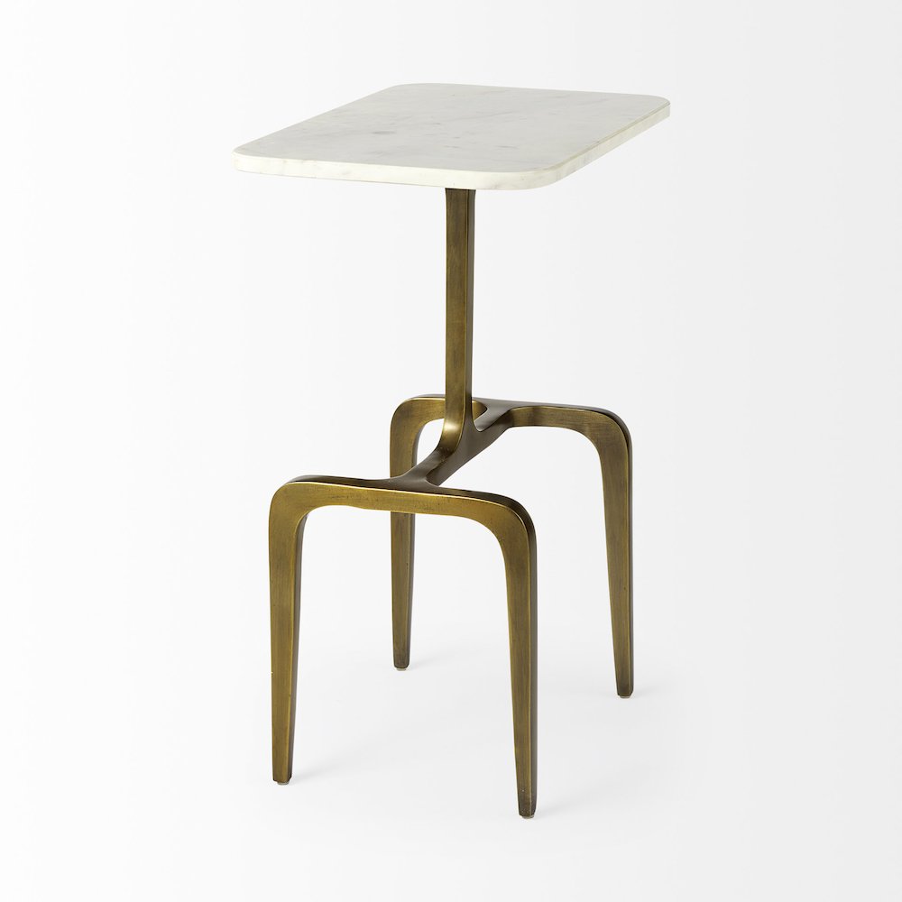 White Marble Topgold Metal Accent Table