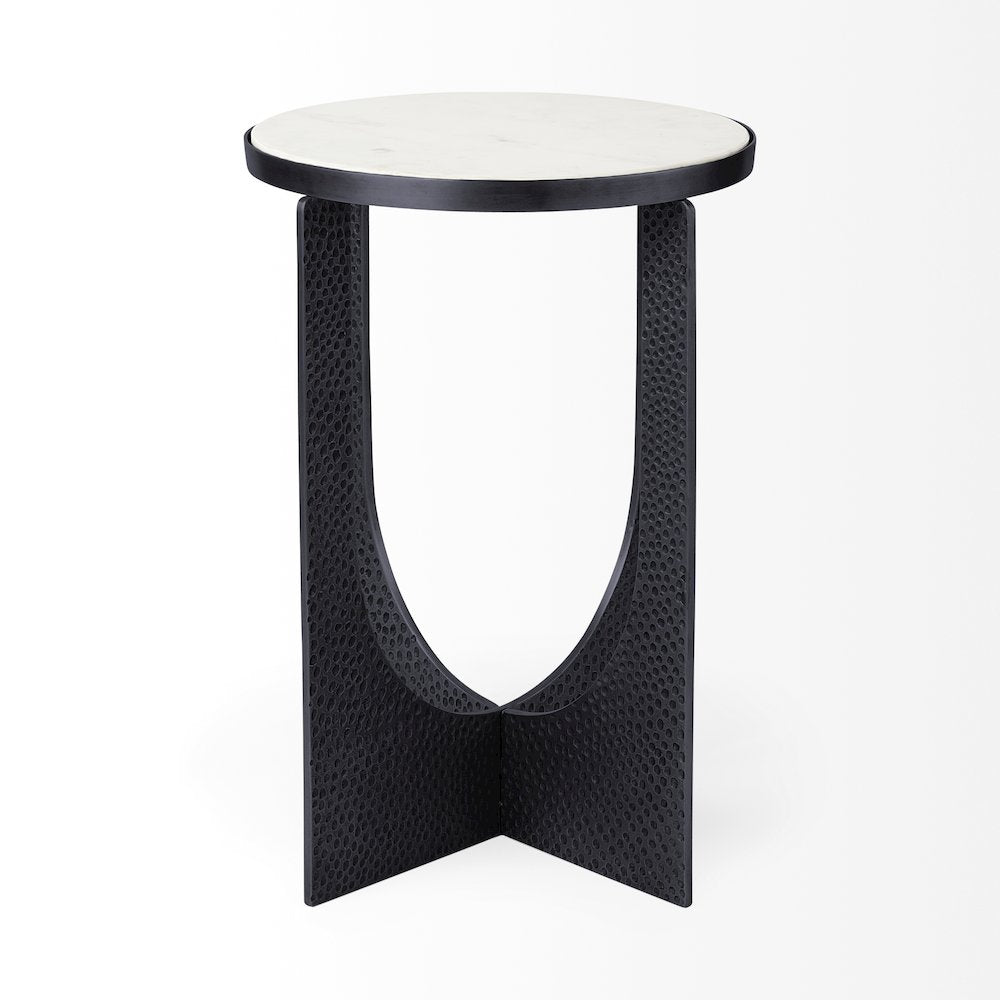 Preston 23"H White Marble Top Matte Black Metal Accent Table