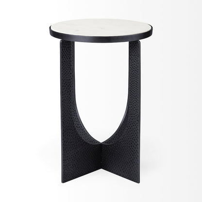 Preston 23"H White Marble Top Matte Black Metal Accent Table
