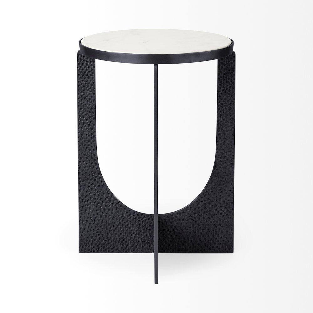 Preston 23"H White Marble Top Matte Black Metal Accent Table