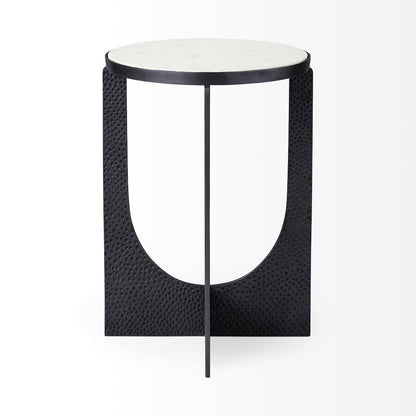 Preston 23"H White Marble Top Matte Black Metal Accent Table
