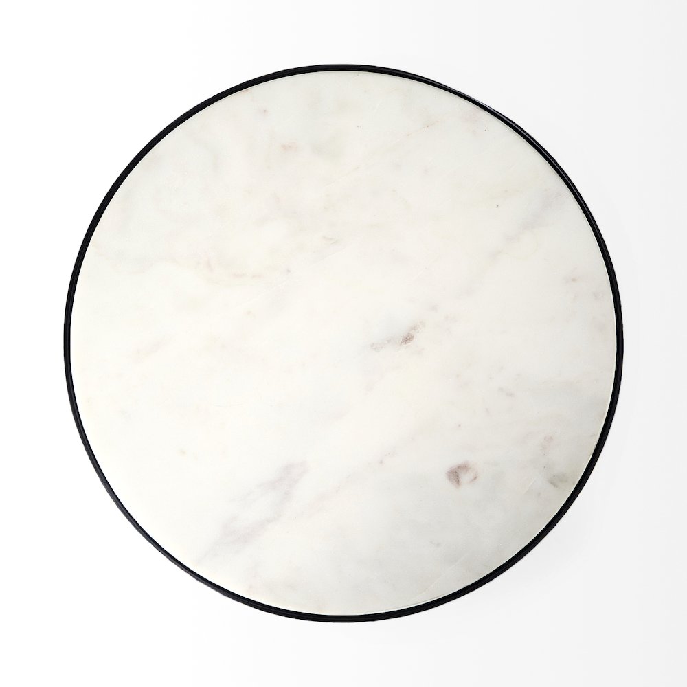 Preston 23"H White Marble Top Matte Black Metal Accent Table