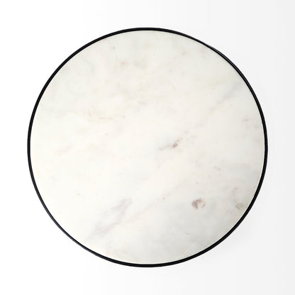 Preston 23"H White Marble Top Matte Black Metal Accent Table