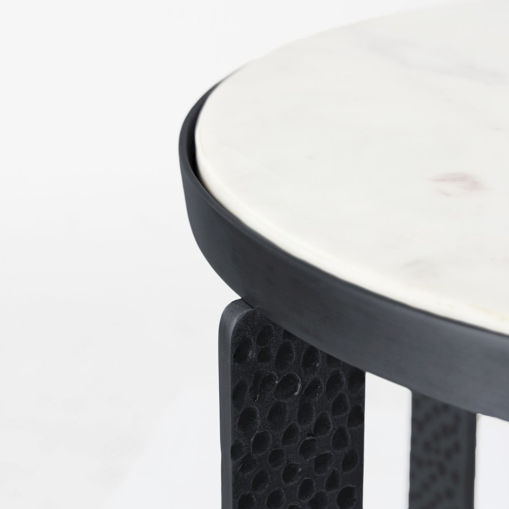 Preston 23"H White Marble Top Matte Black Metal Accent Table