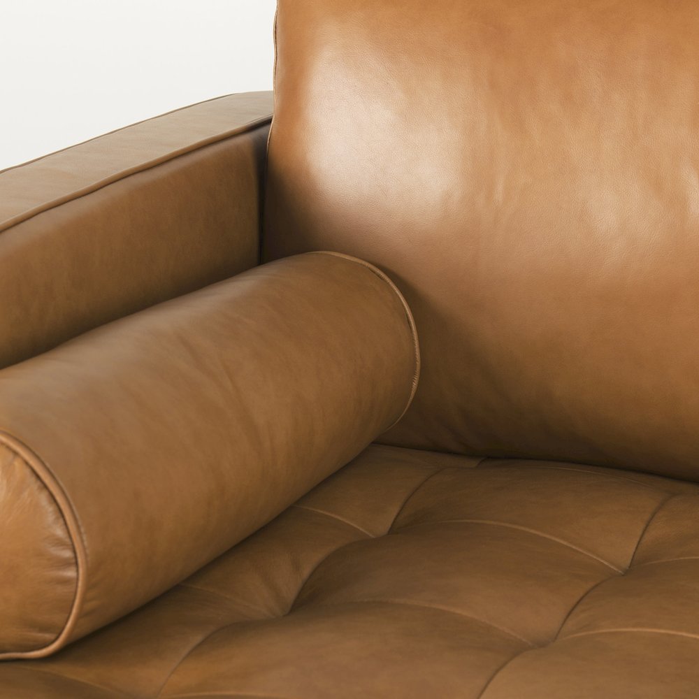 Svend 111.4L x 68.0W x 33.9H Tan Leather Left Chaise Sectional Sofa