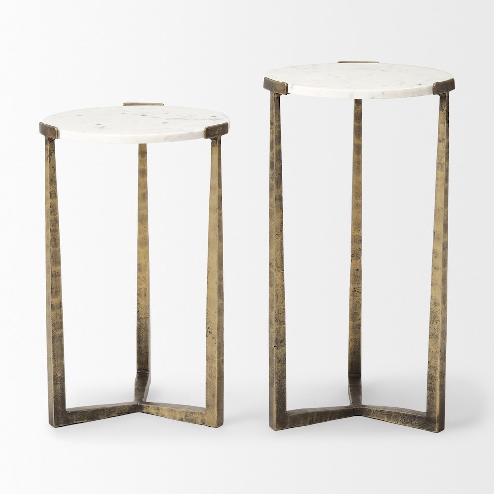 Marble And Antiqued Gold Metal Nesting Accent Tables (Set Of 2)