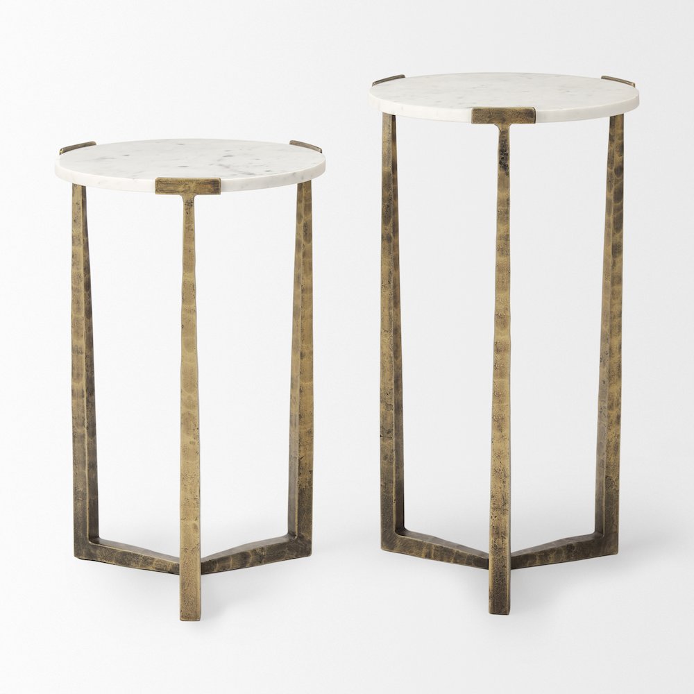 Marble And Antiqued Gold Metal Nesting Accent Tables (Set Of 2)