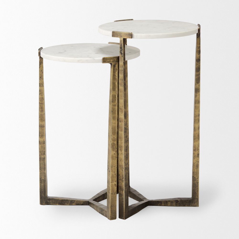 Marble And Antiqued Gold Metal Nesting Accent Tables (Set Of 2)