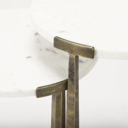 Marble And Antiqued Gold Metal Nesting Accent Tables (Set Of 2)
