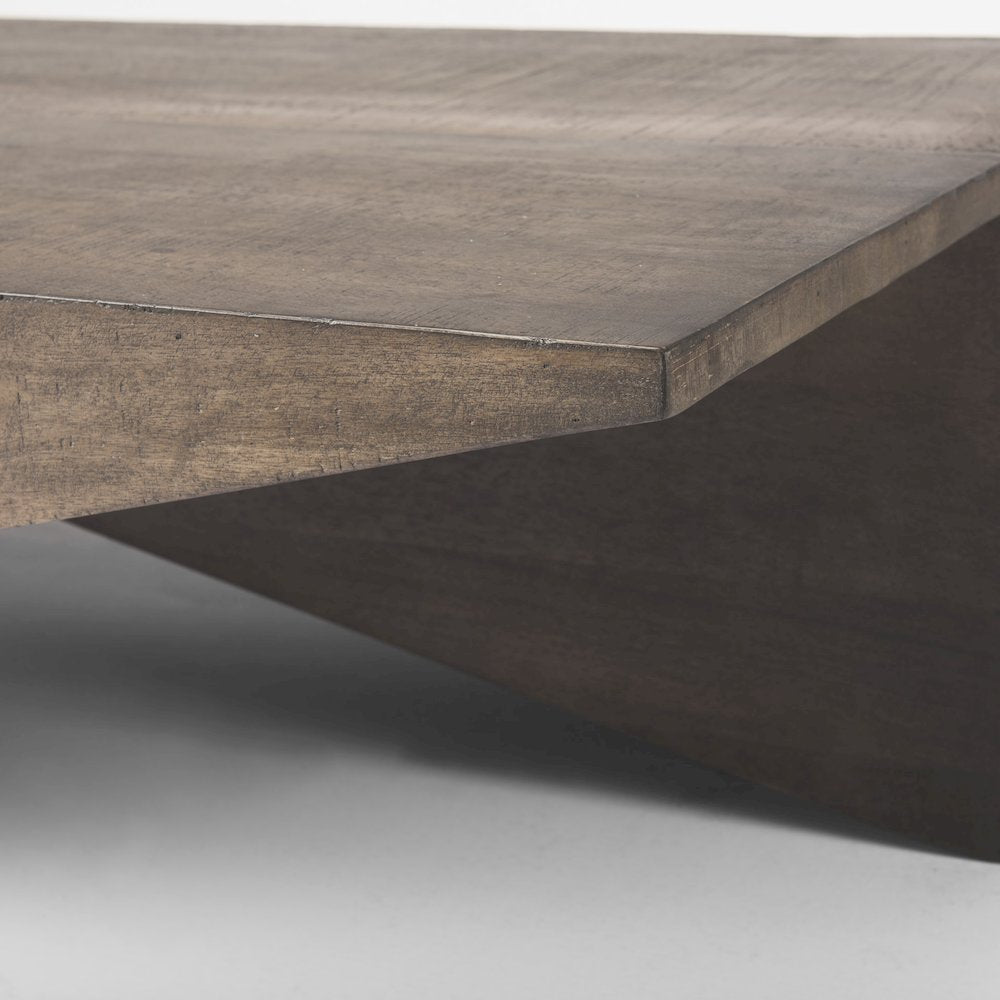 55L X 32W X 14H Medium Brown Wooden Angled Coffee Table