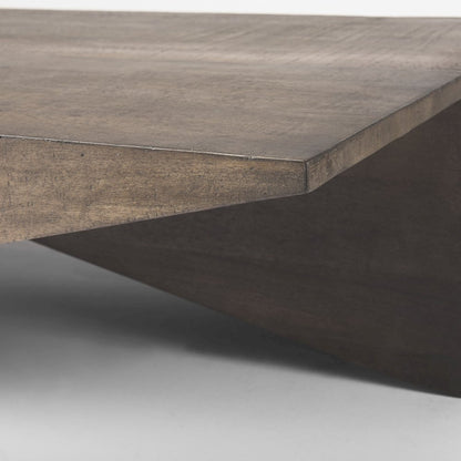 55L X 32W X 14H Medium Brown Wooden Angled Coffee Table