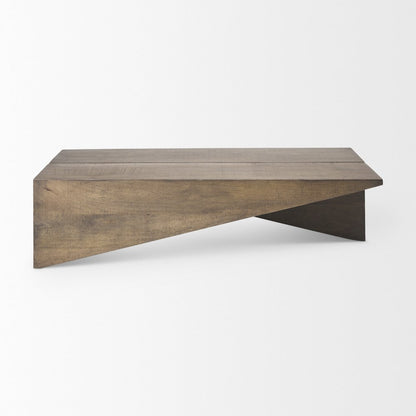 55L X 32W X 14H Medium Brown Wooden Angled Coffee Table