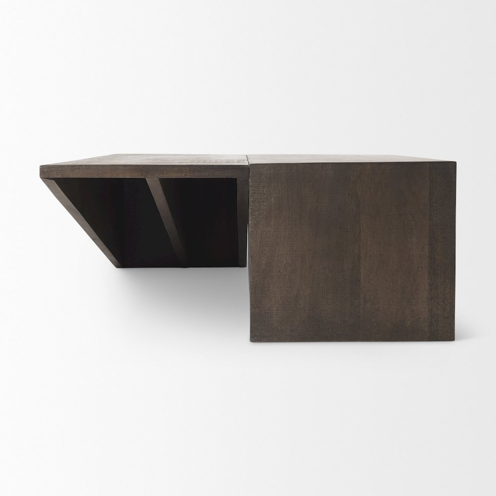 55L X 32W X 14H Medium Brown Wooden Angled Coffee Table