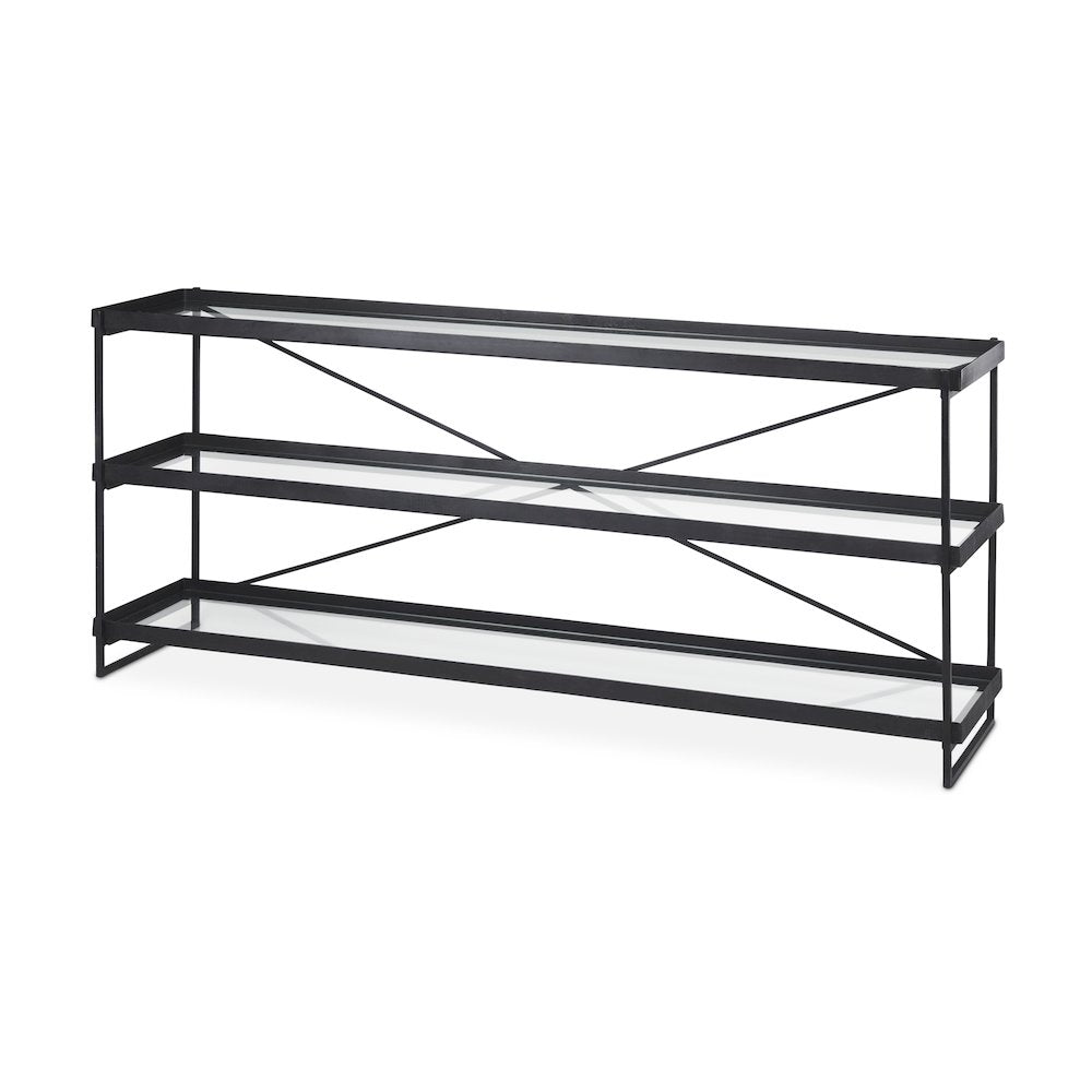 72.0"L X 16.0"W X 30.0"H Black Metalglass Console Table