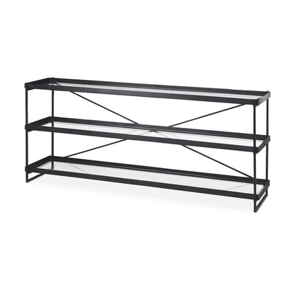 72.0"L X 16.0"W X 30.0"H Black Metalglass Console Table