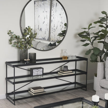 72.0"L X 16.0"W X 30.0"H Black Metalglass Console Table