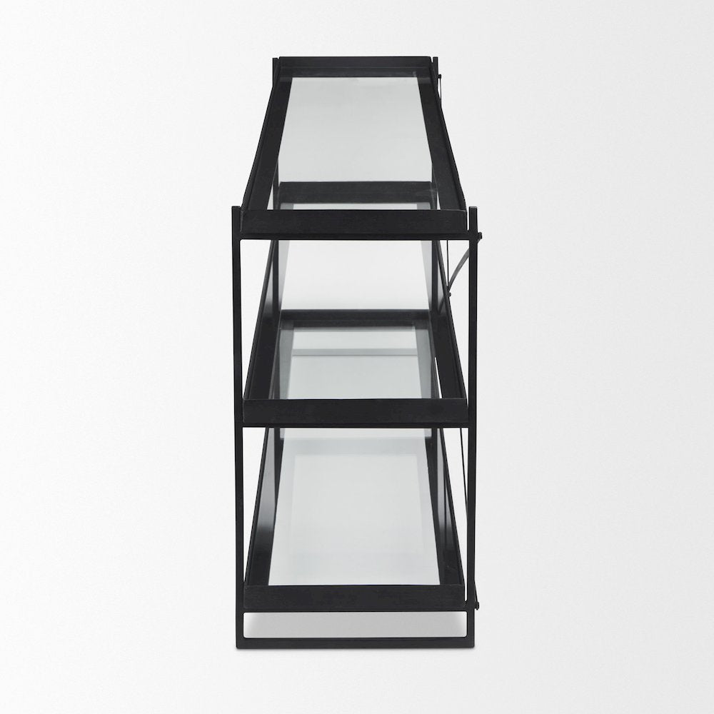 72.0"L X 16.0"W X 30.0"H Black Metalglass Console Table
