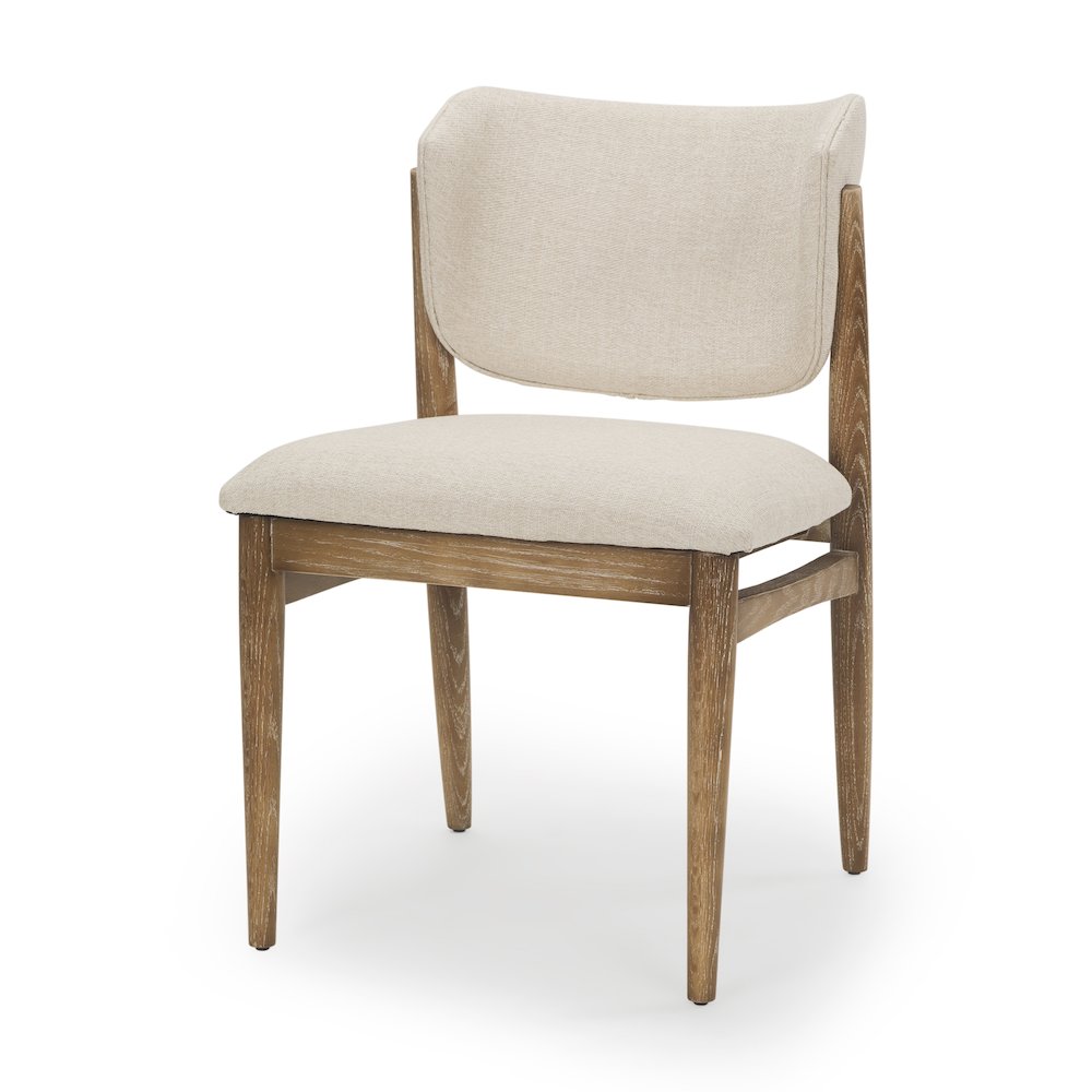 Cream Fabric Upholstered And Light Brown Wood Dining Chair