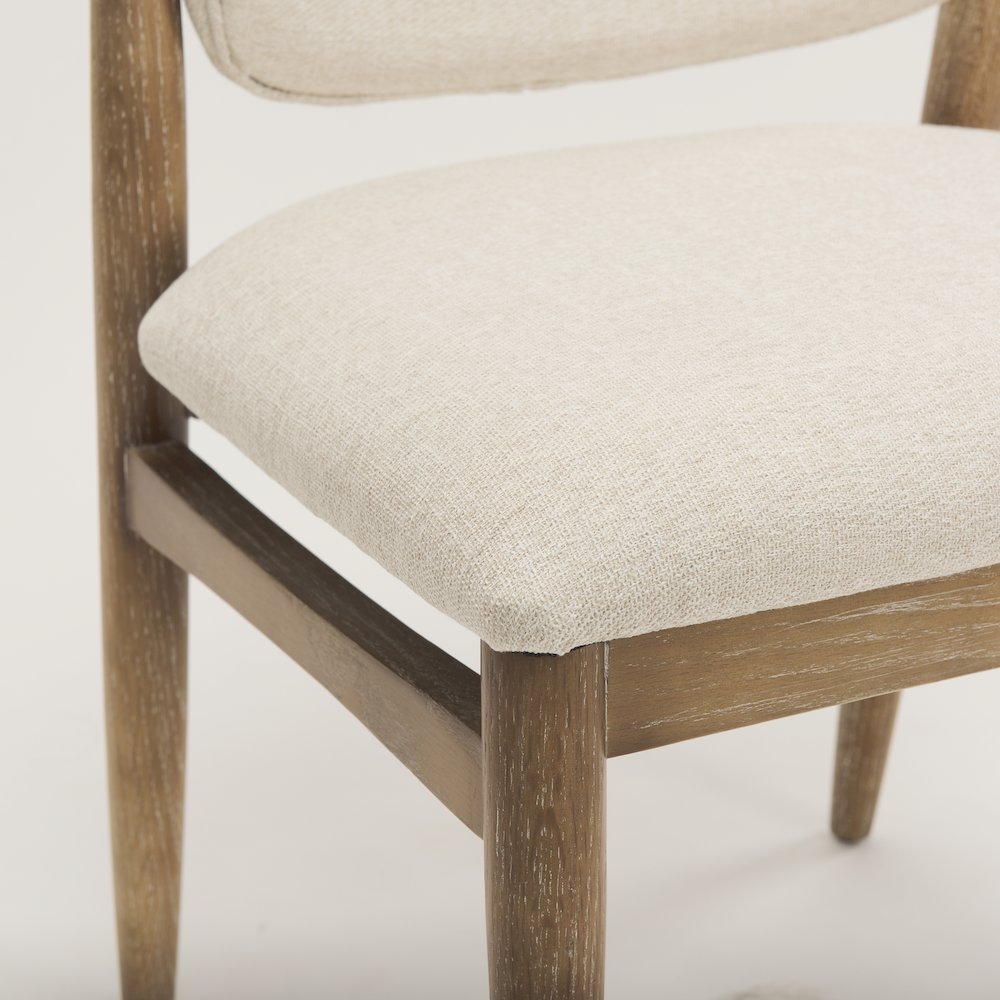 Cream Fabric Upholstered And Light Brown Wood Dining Chair