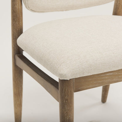 Cream Fabric Upholstered And Light Brown Wood Dining Chair