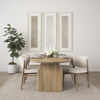 Cream Fabric Upholstered And Light Brown Wood Dining Chair