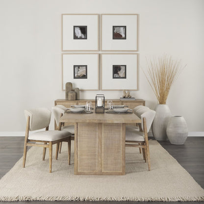 Cream Fabric Upholstered And Light Brown Wood Dining Chair