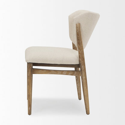 Cream Fabric Upholstered And Light Brown Wood Dining Chair