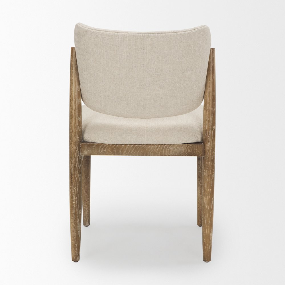 Cream Fabric Upholstered And Light Brown Wood Dining Chair