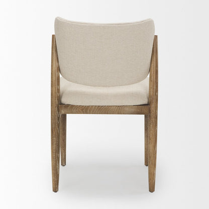 Cream Fabric Upholstered And Light Brown Wood Dining Chair