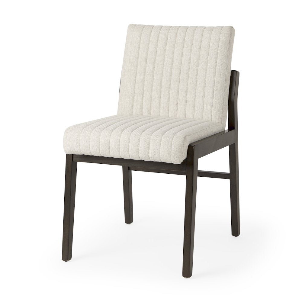 Cream Upholstered And Black-Brown Wood Armless Dining Chair
