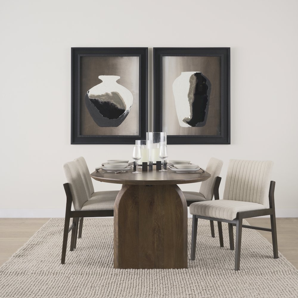 Cream Upholstered And Black-Brown Wood Armless Dining Chair