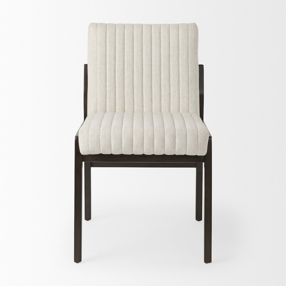 Cream Upholstered And Black-Brown Wood Armless Dining Chair