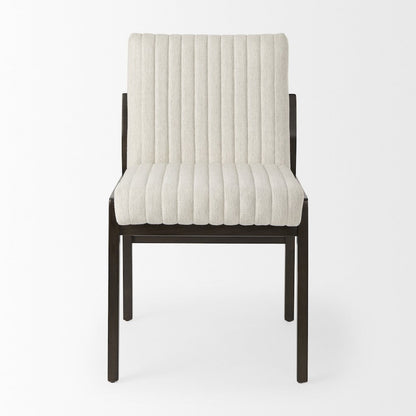 Cream Upholstered And Black-Brown Wood Armless Dining Chair