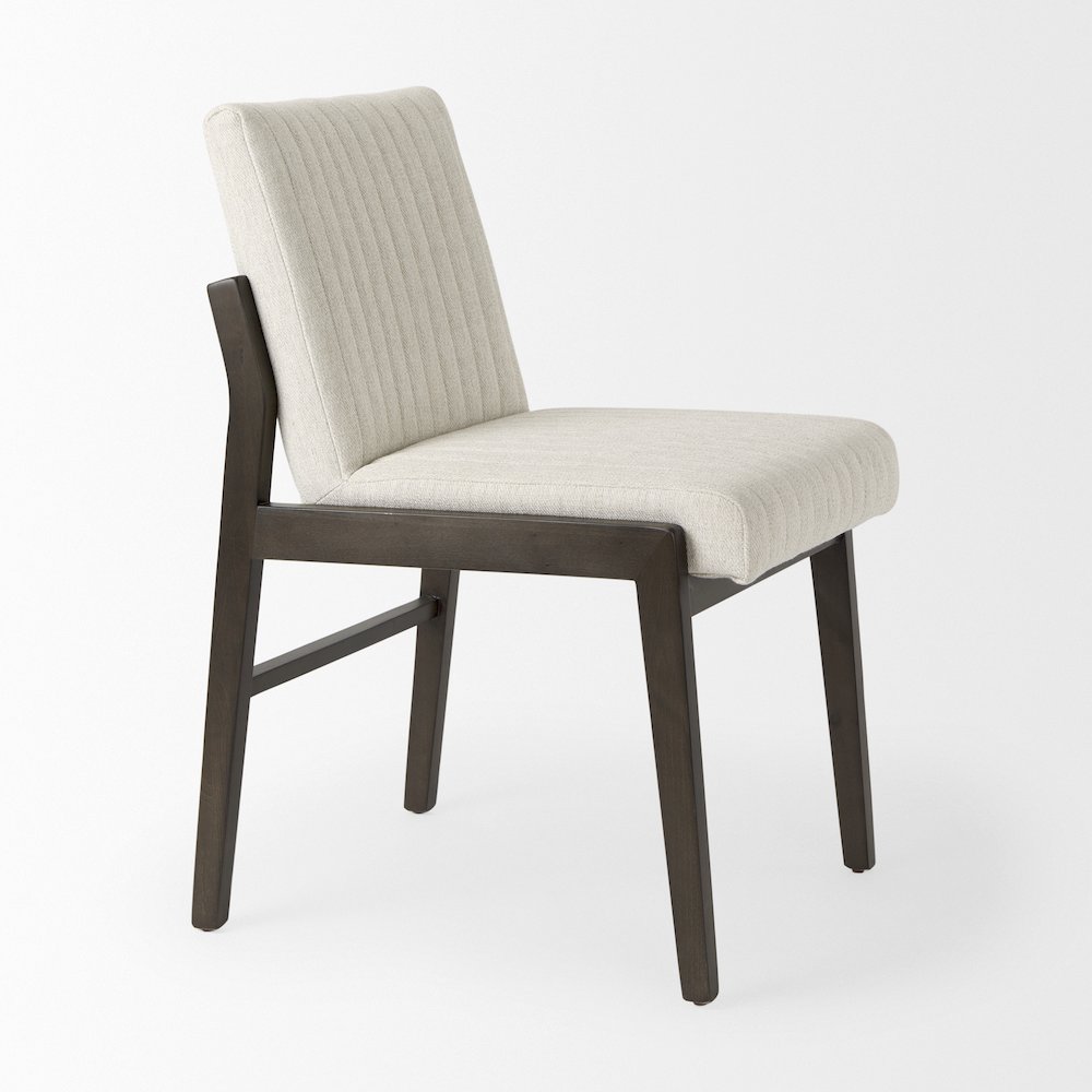 Cream Upholstered And Black-Brown Wood Armless Dining Chair