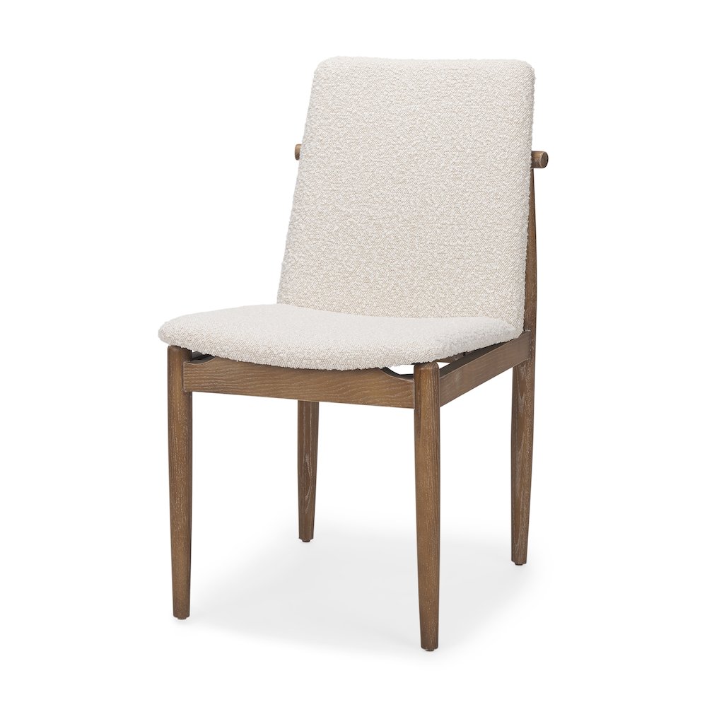 Cream Boucle Upholstered Seatlight Brown Wood Frame Dining Chair