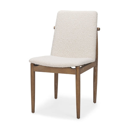 Cream Boucle Upholstered Seatlight Brown Wood Frame Dining Chair
