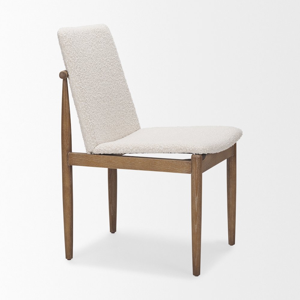 Cream Boucle Upholstered Seatlight Brown Wood Frame Dining Chair