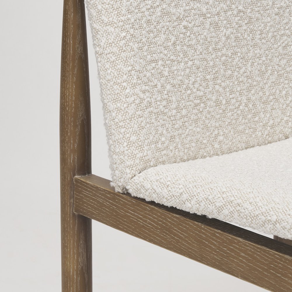 Cream Boucle Upholstered Seatlight Brown Wood Frame Dining Chair