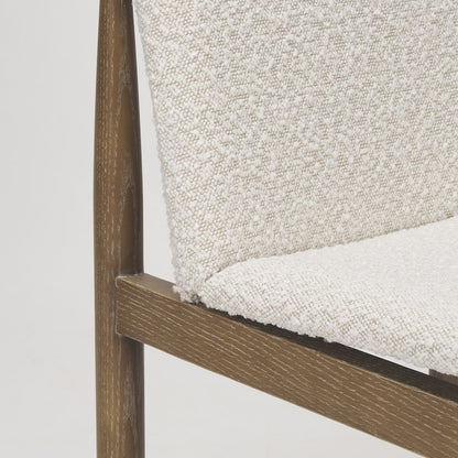 Cream Boucle Upholstered Seatlight Brown Wood Frame Dining Chair