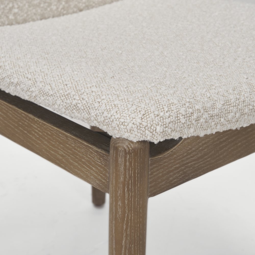 Cream Boucle Upholstered Seatlight Brown Wood Frame Dining Chair